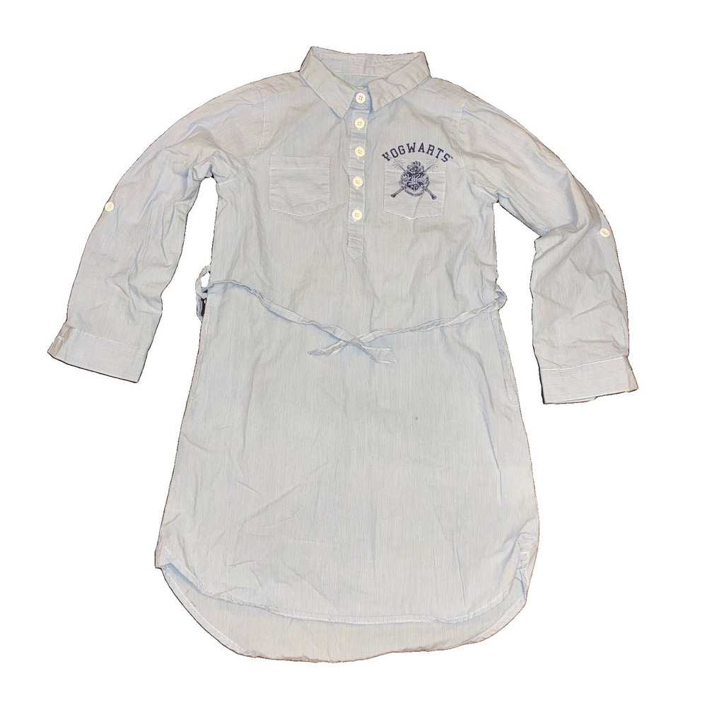 Harry Potter Hogwarts Girls' Woven Shirtdress Blue Pinstripe Size Medium